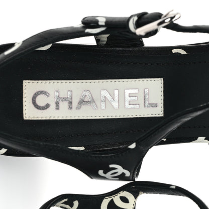 Chanel Printed Lambskin CC Platform Sandals 39.5 Black White 8 of 9