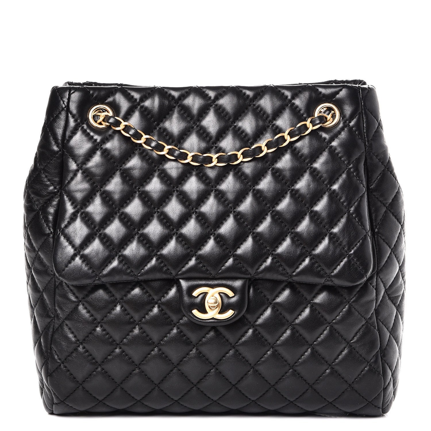 Chanel Lambskin Quilted Large Fluffy CC Shopping Tote Black 1 of 8