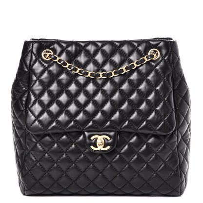 Chanel Lambskin Quilted Large Fluffy CC Shopping Tote Black 1 of 8