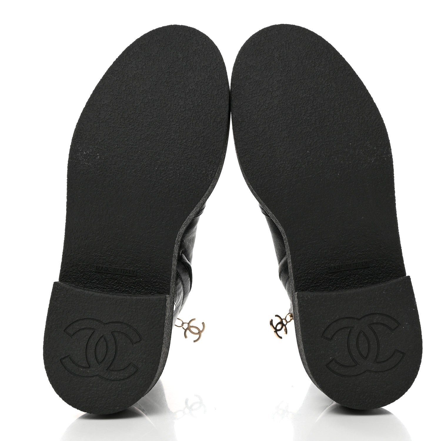 Chanel Grained Calfskin Patent Cap Toe CC Platform Ankle Boots 37.5 Black 5 of 8
