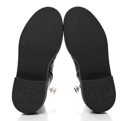 Chanel Grained Calfskin Patent Cap Toe CC Platform Ankle Boots 37.5 Black 5 of 8