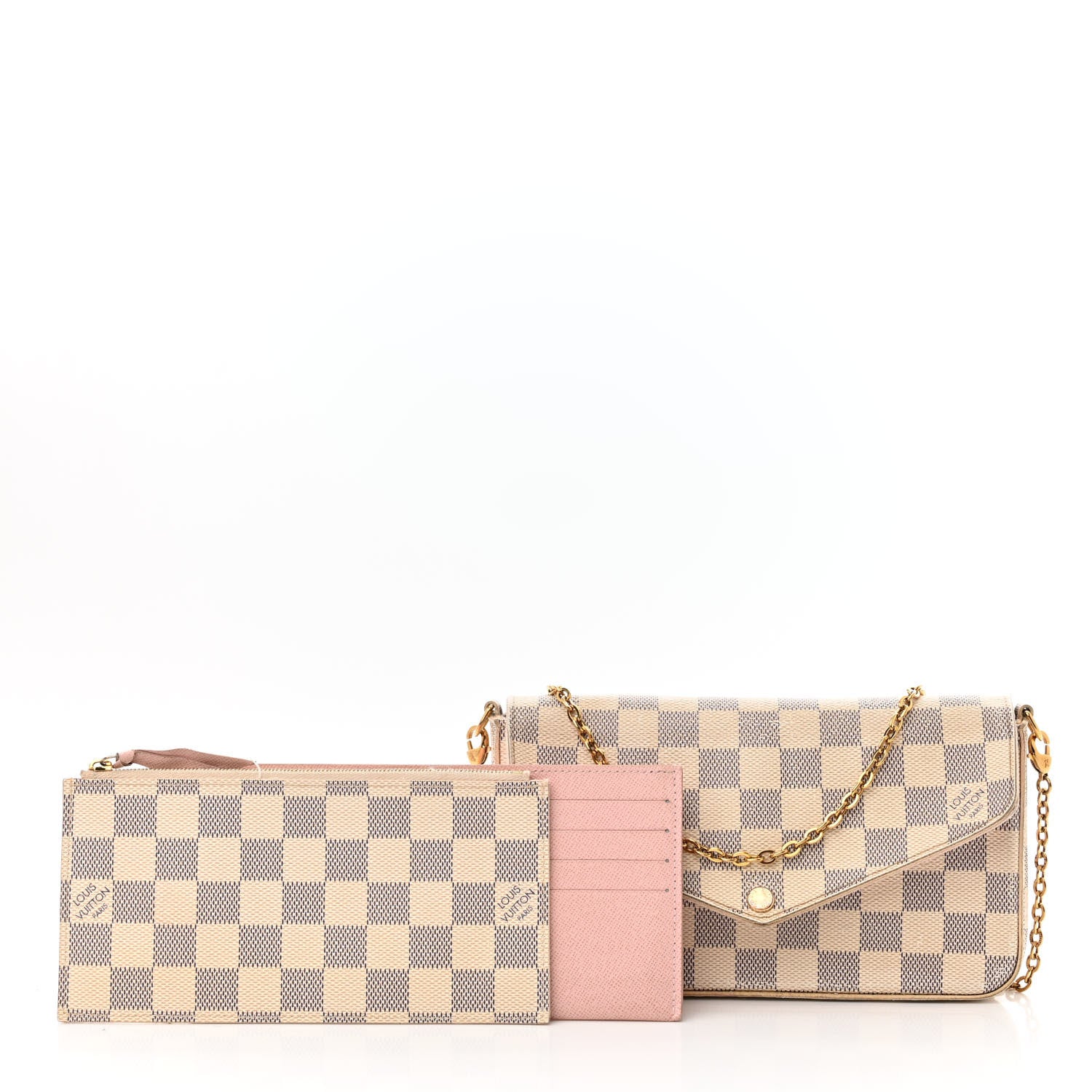 Louis Vuitton Damier Azur Pochette Felicie Chain Wallet Rose Ballerine 3 of 16