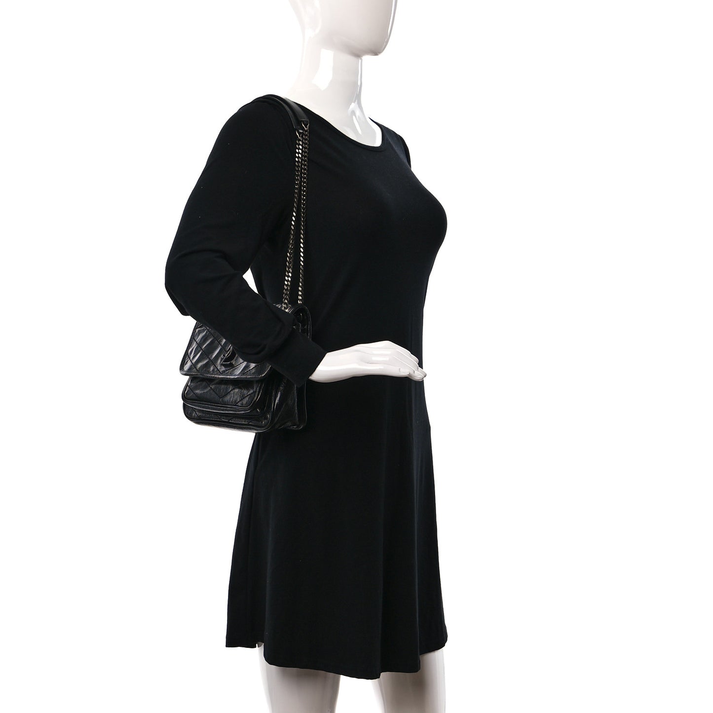 Crinkled Calfskin Matelasse Monogram Baby Niki Chain Satchel Black