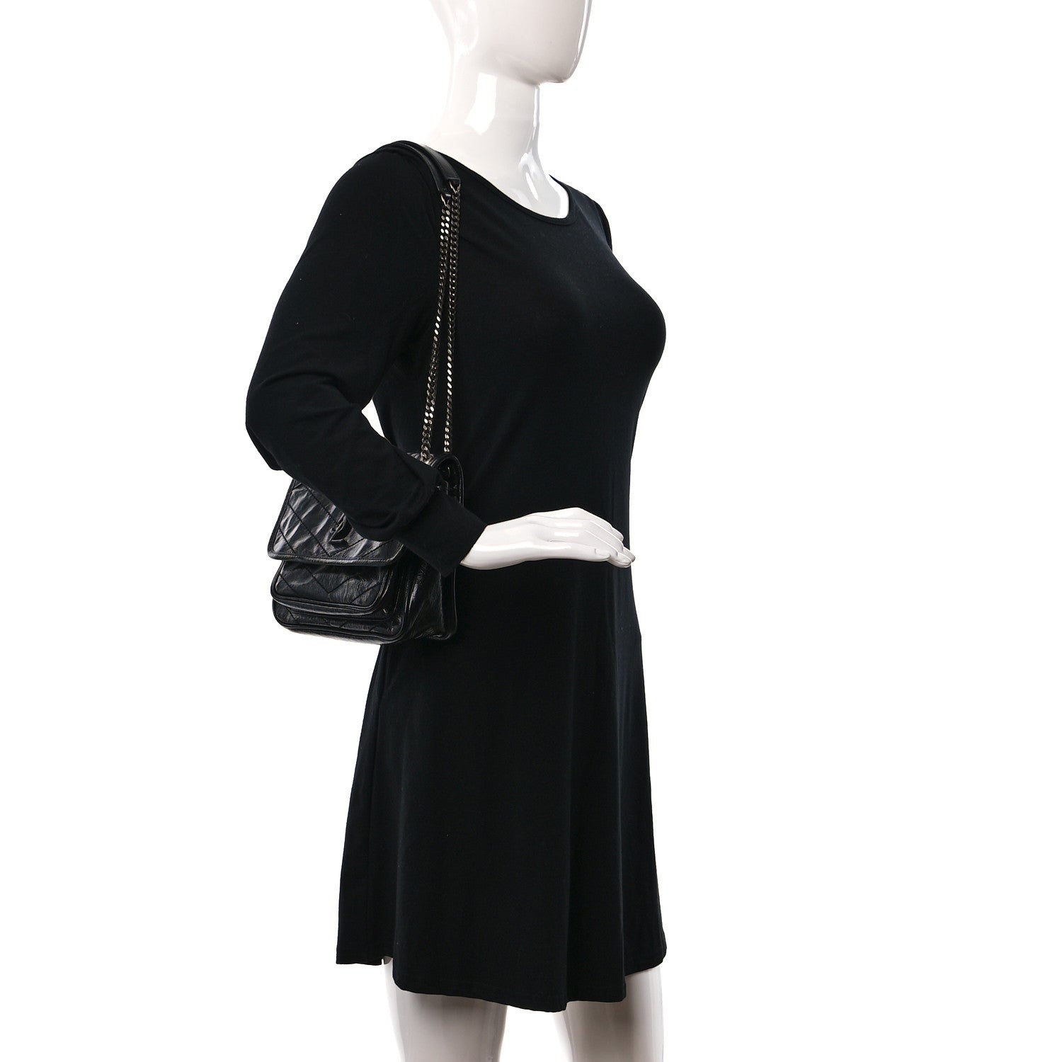Saint Laurent Crinkled Calfskin Matelasse Monogram Baby Niki Chain Satchel Black 2 of 8