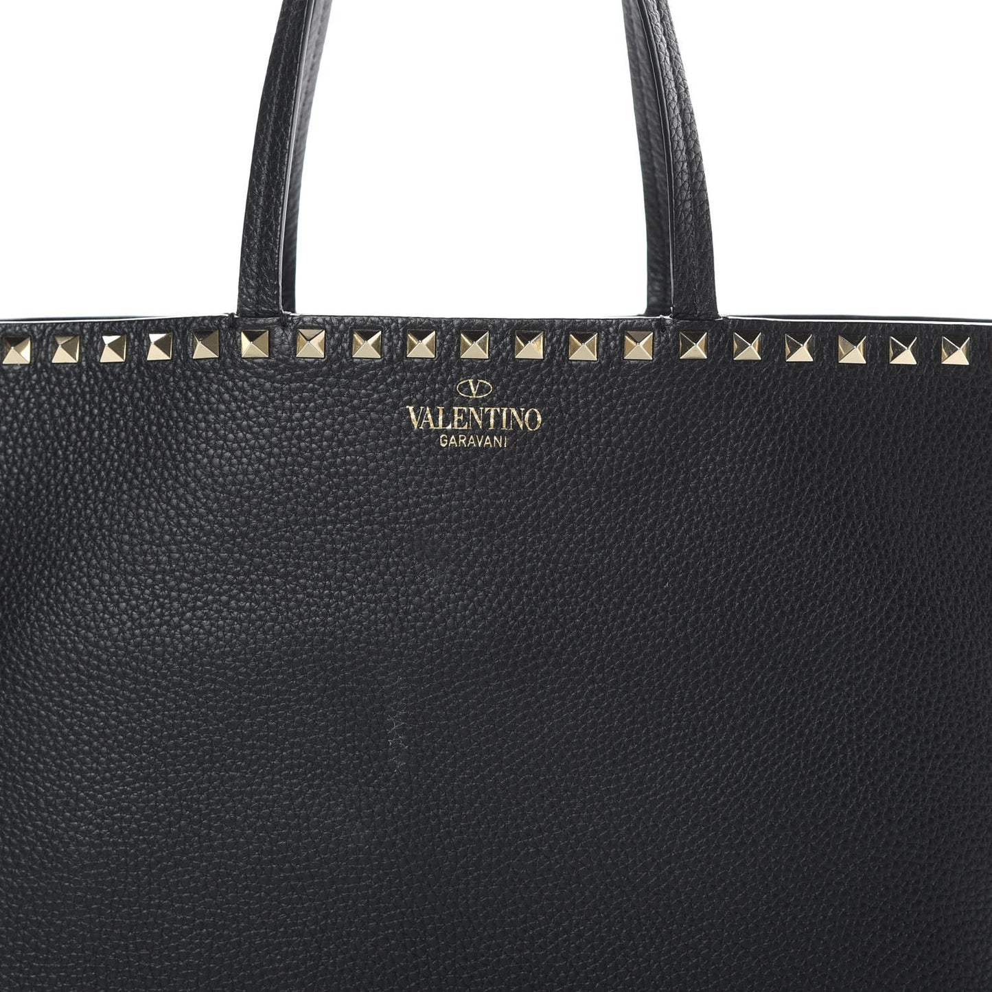 Grained Calfskin Small Rockstud Shoulder Tote Black