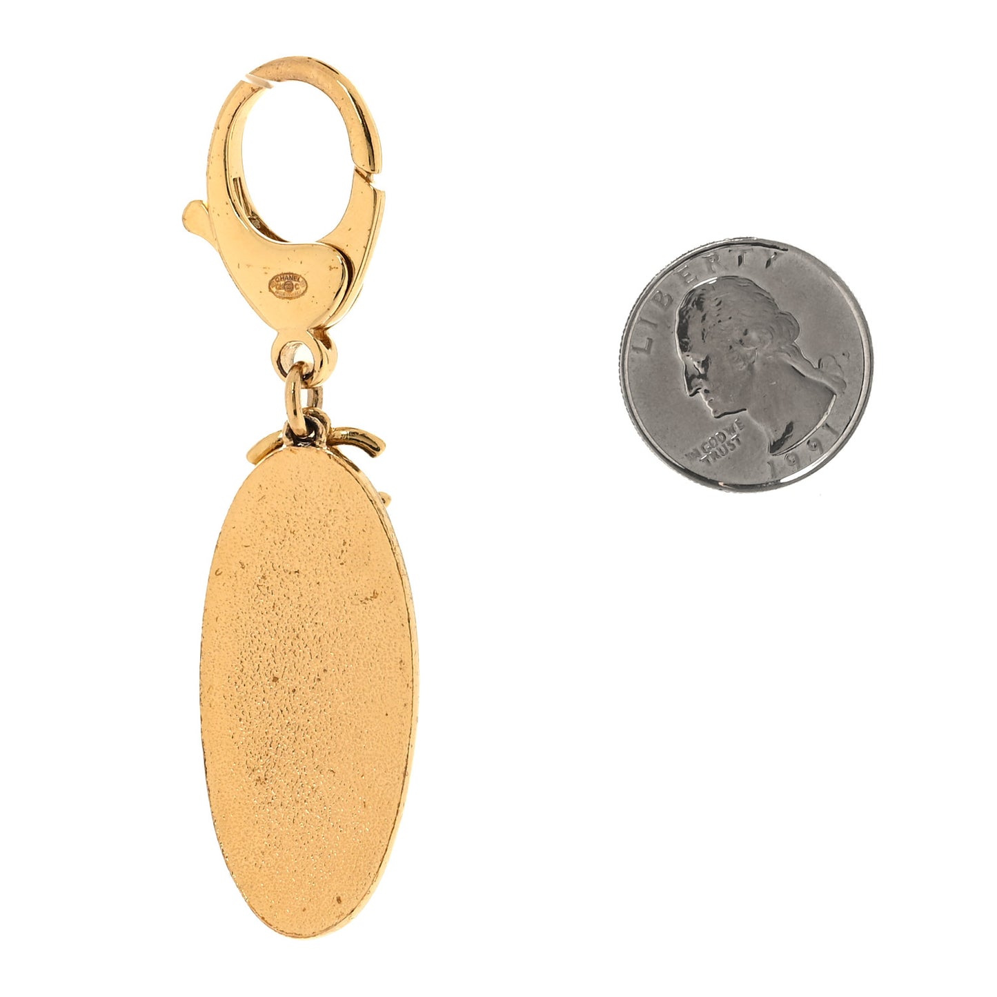 Metal Resin CC Logo Bag Charm Gold Pearly Black