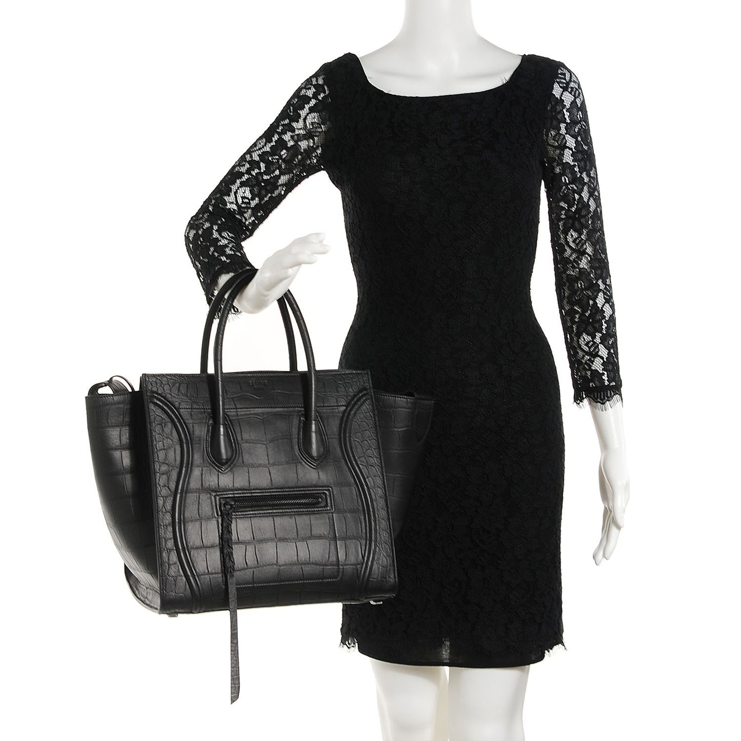 Crocodile Embossed Calfskin Medium Phantom Luggage Black