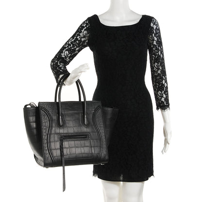 Celine Crocodile Embossed Calfskin Medium Phantom Luggage Black 2 of 8