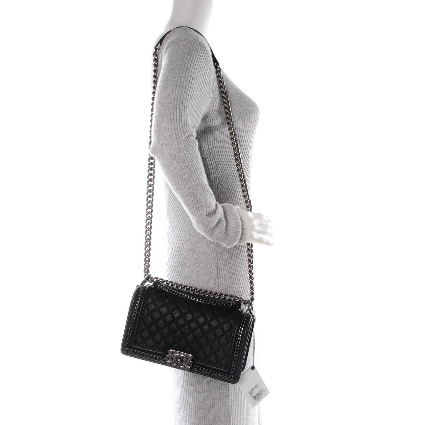 Goatskin Quilted Medium Boy Handle Flap Black