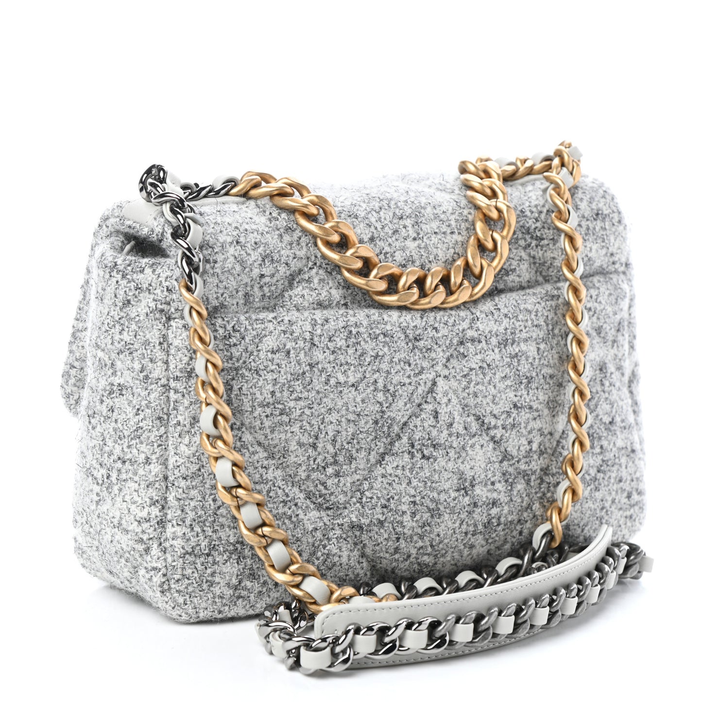 Tweed Quilted Medium Chanel 19 Flap Grey Ecru