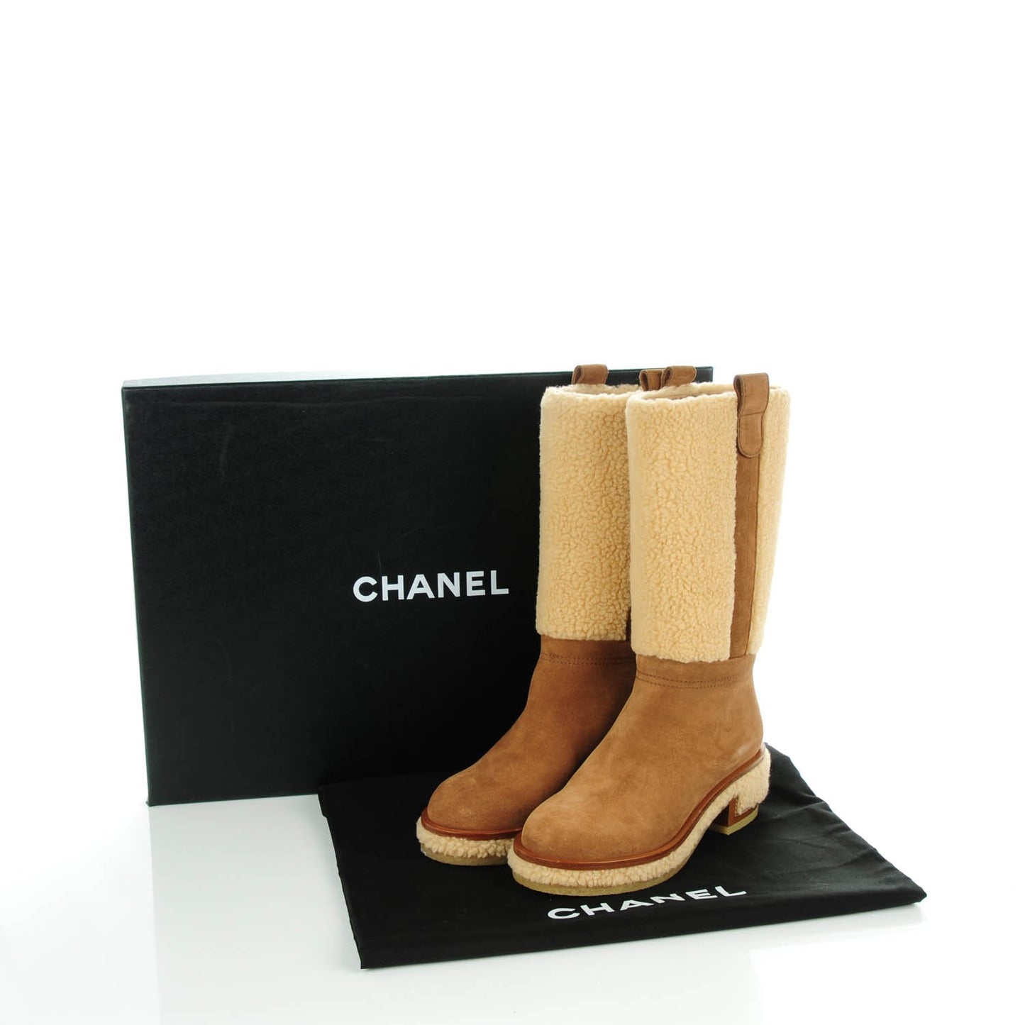 Shearling Suede Calfskin High Boots 35 Brown Beige