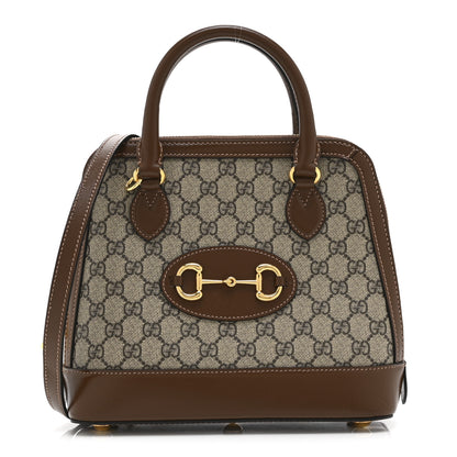 Gucci GG Supreme Monogram Azalea Calfskin Small Horsebit 1955 Top Handle Bag Beige Ebony Brown Sugar 1 of 11