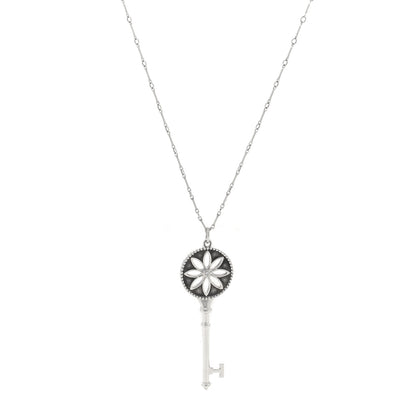 Tiffany Sterling Silver Diamond Large Daisy Key Pendant Link Necklace 1 of 4