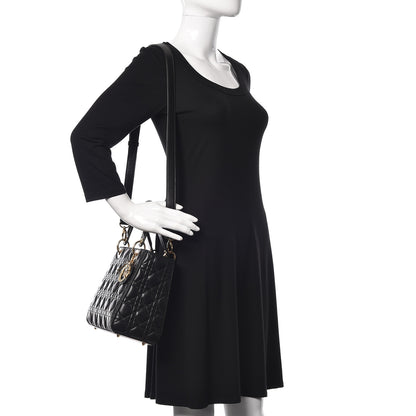 Christian Dior Lambskin Cannage Medium Lady Dior Black 2 of 12