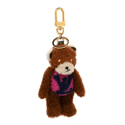 Louis Vuitton Shearling LV Teddy Bear Bag Charm Key Holder Black Pink 1 of 5