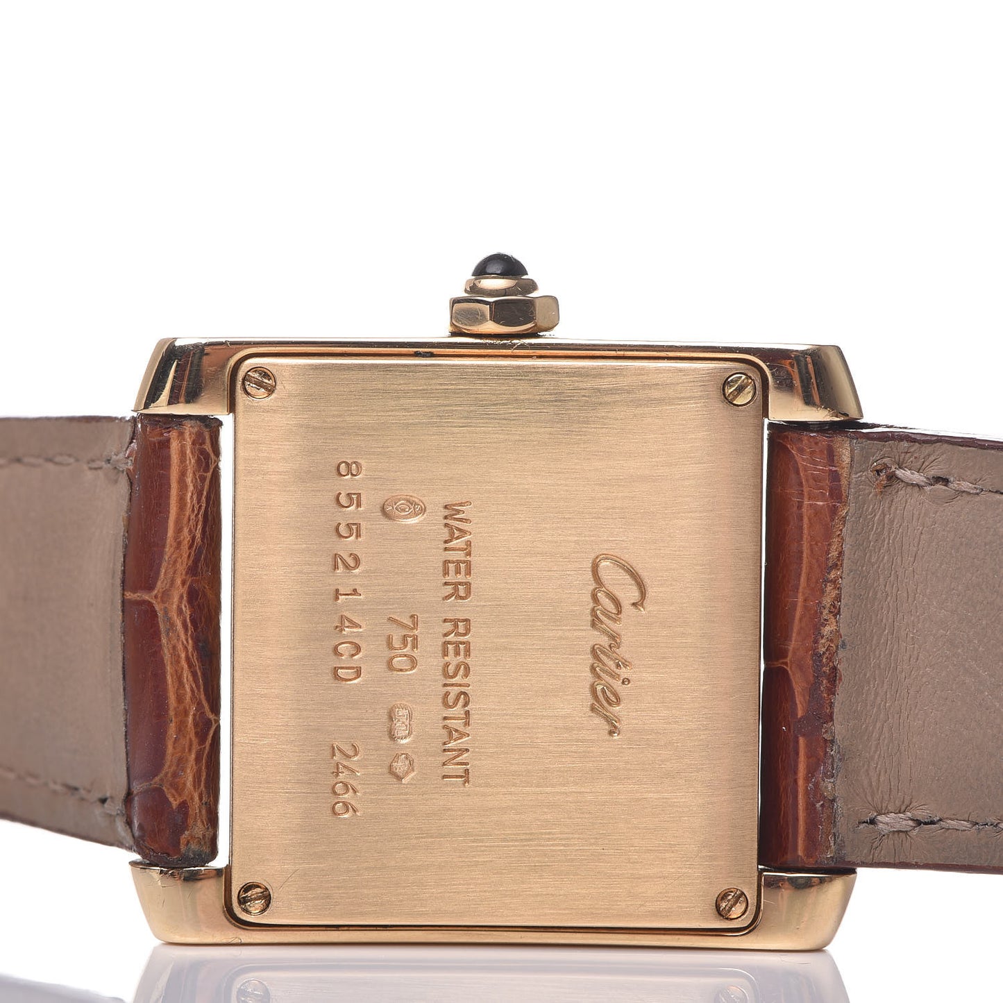 18K Yellow Gold Alligator 25mm Tank Francaise Quartz Watch Brown