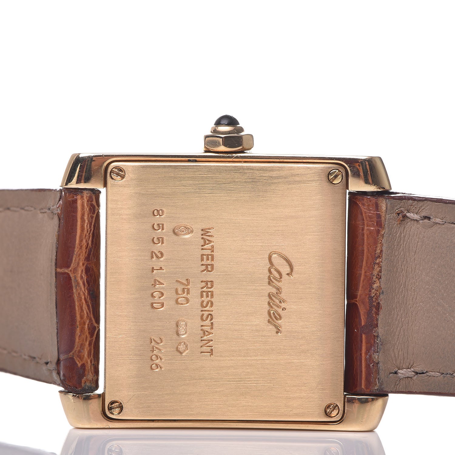 Cartier 18K Yellow Gold Alligator 25mm Tank Francaise Quartz Watch Brown 6 of 8