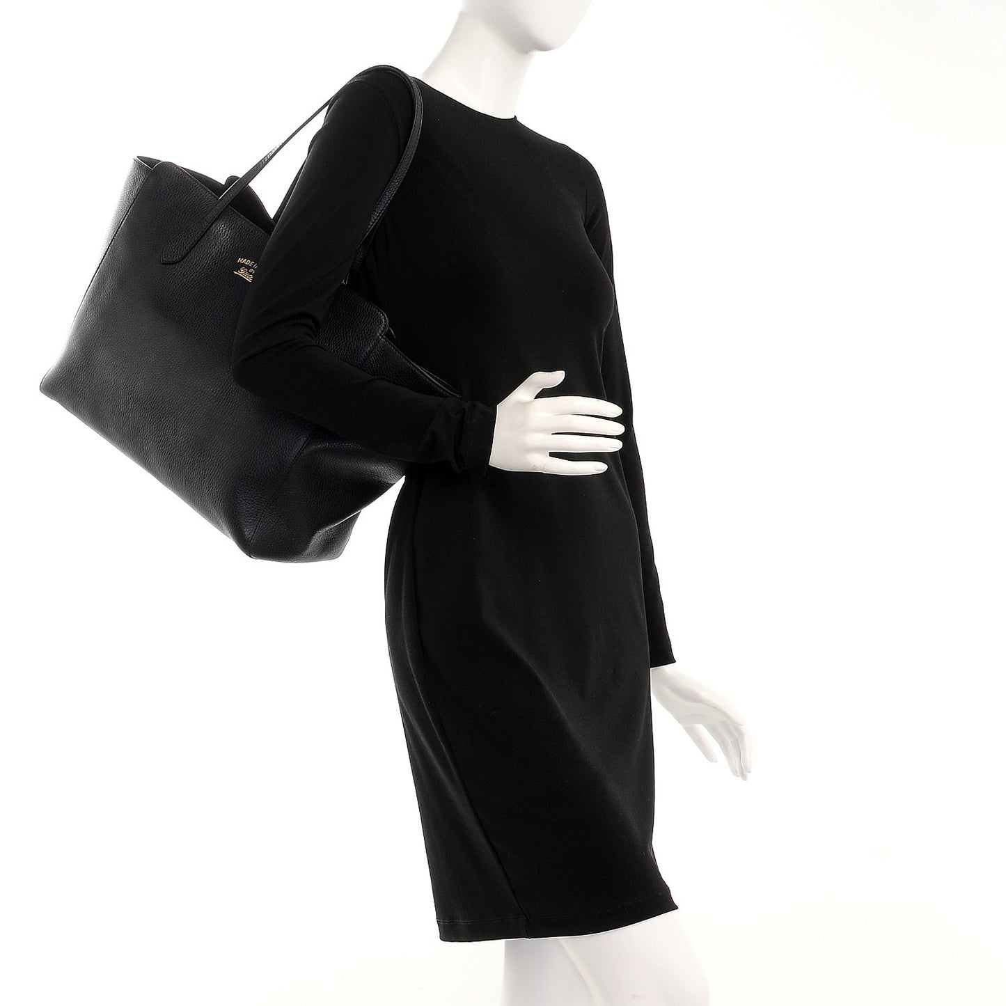 Pebbled Calfskin Medium Swing Tote Black