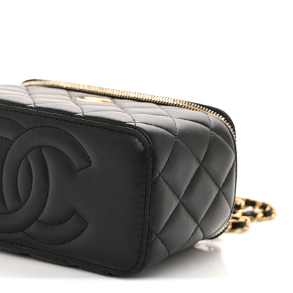 Chanel Lambskin Quilted Metal Small Top Handle Vanity Case With Chain Black 10 of 12