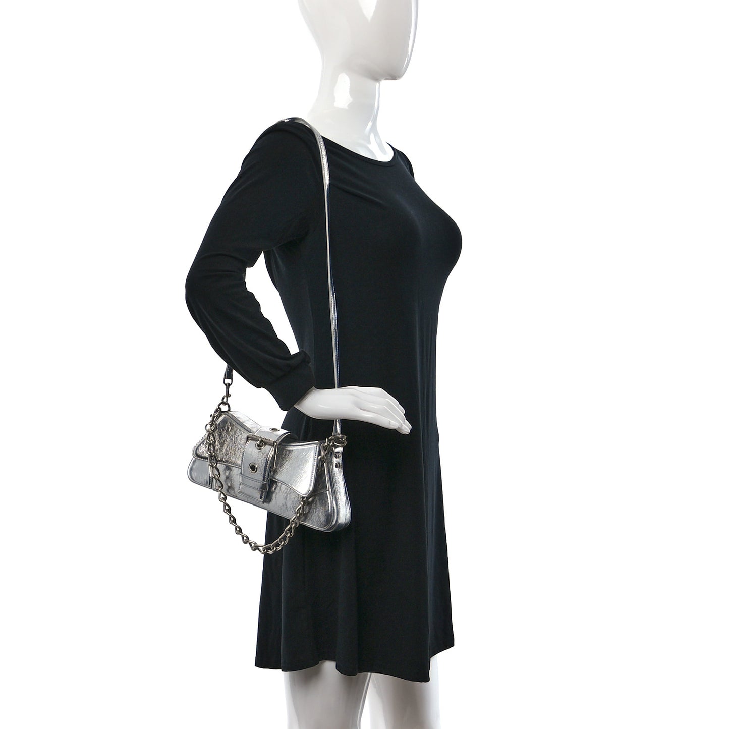 Smooth Metallic Calfskin Small Lindsay Shoulder Bag Silver