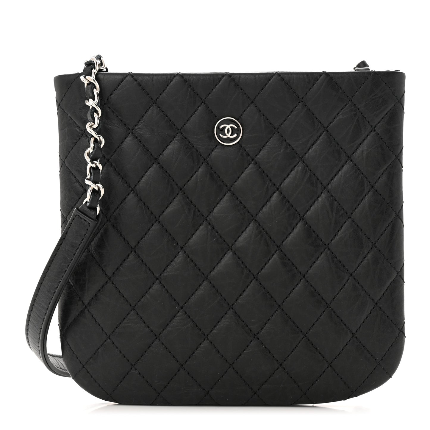 Aged Calfskin Quilted Crossbody Bag Black