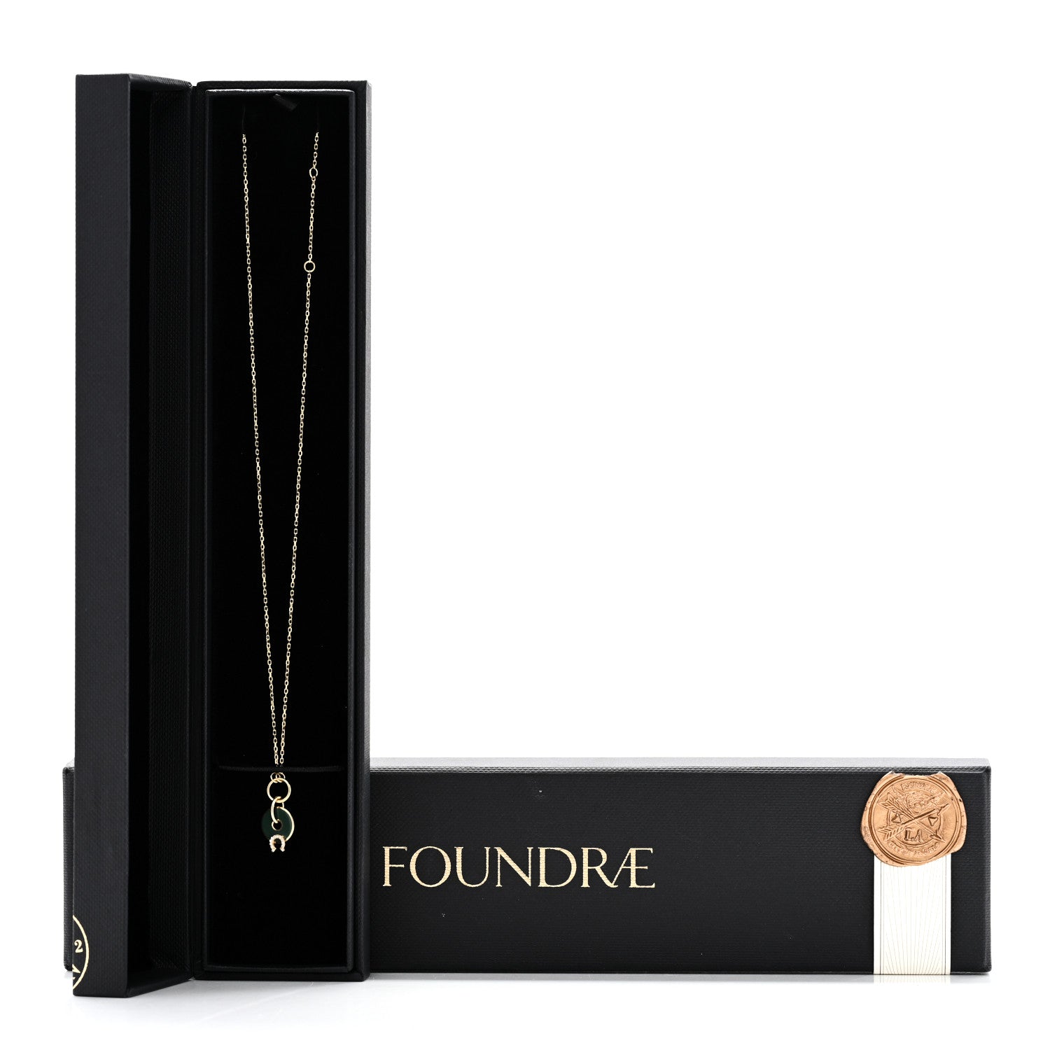 Foundrae 18K Yellow Gold Diamond Enamel Crescent Disk Charm Necklace Green 7 of 7