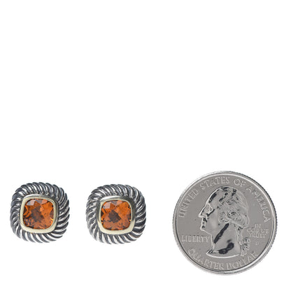 David Yurman Sterling Silver 14K Yellow Gold Citrine 7mm Albion Cable Earrings 2 of 5
