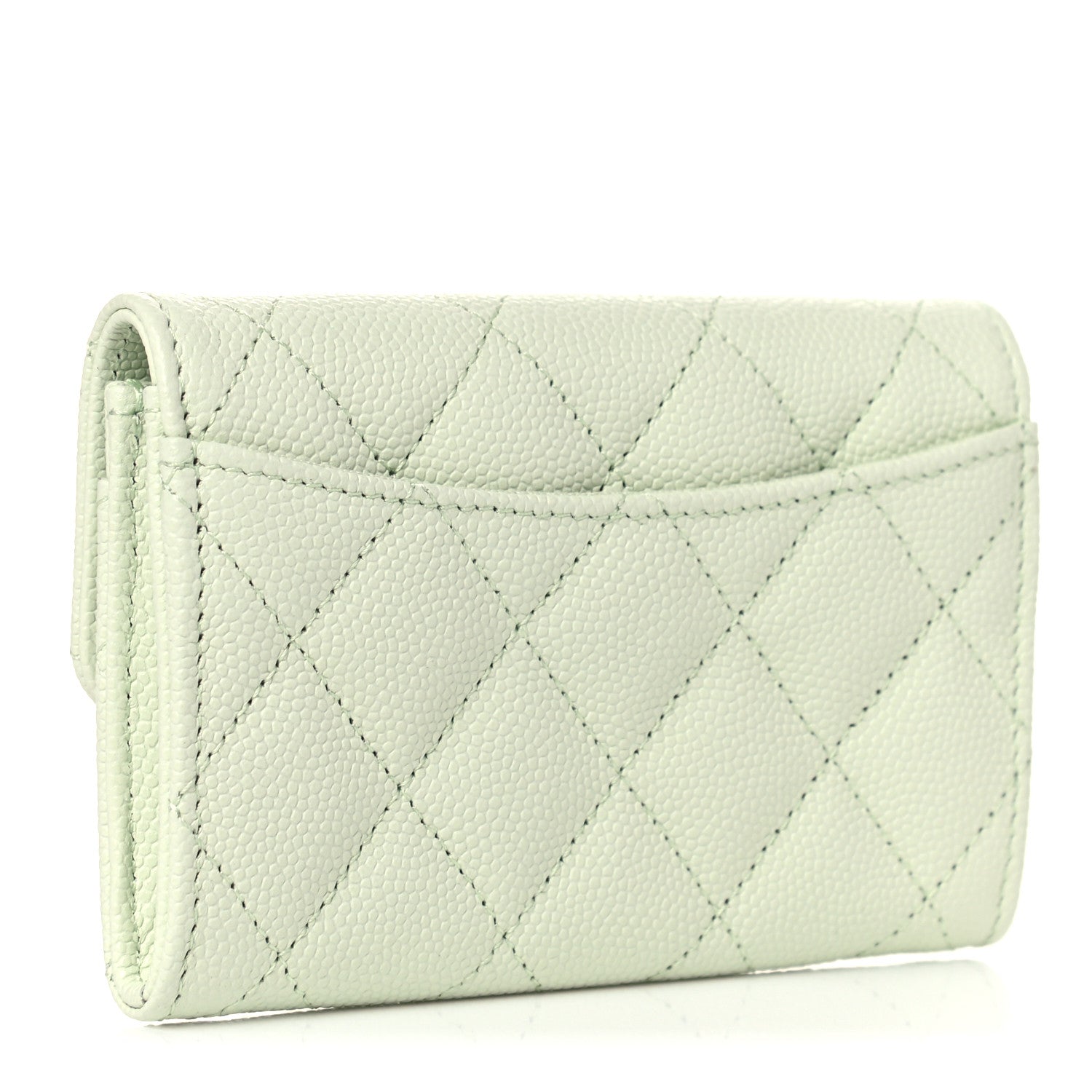 Chanel Caviar Quilted Flap Card Holder Wallet Light Green 3 of 9