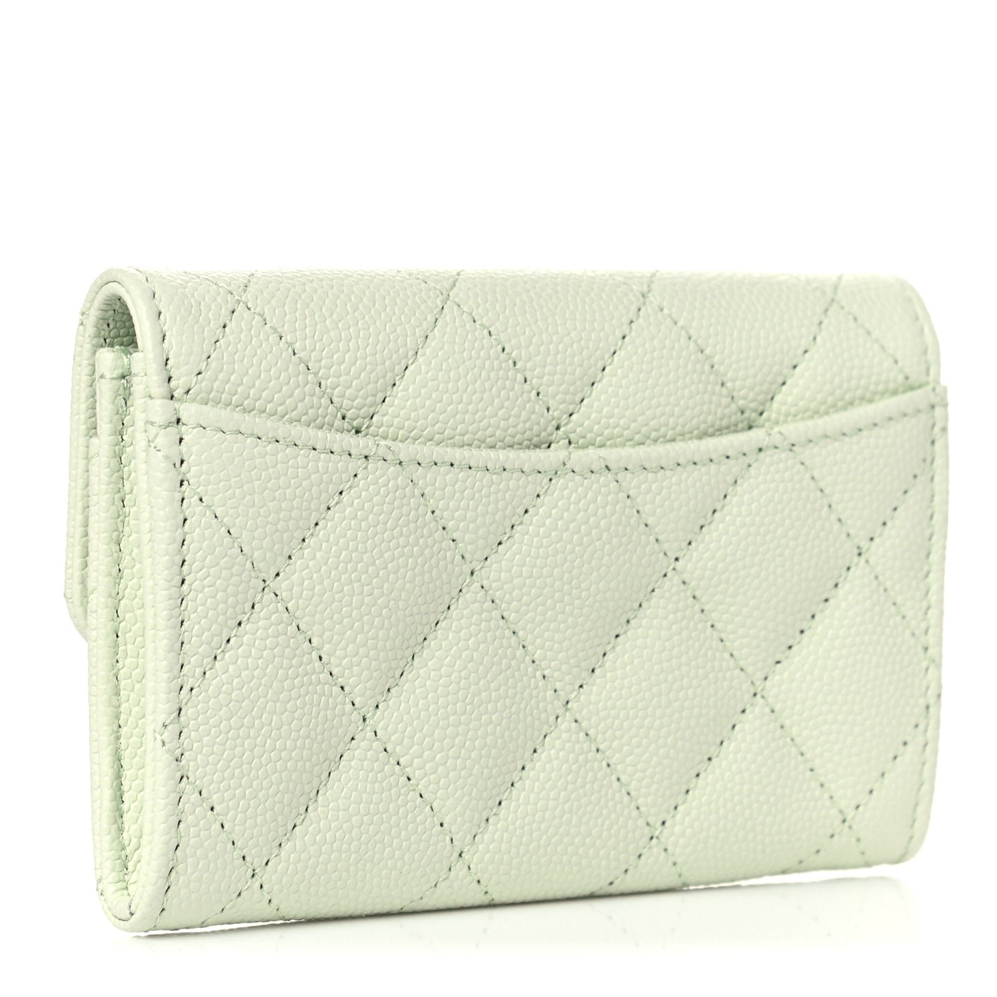 Caviar Quilted Flap Card Holder Wallet Light Green