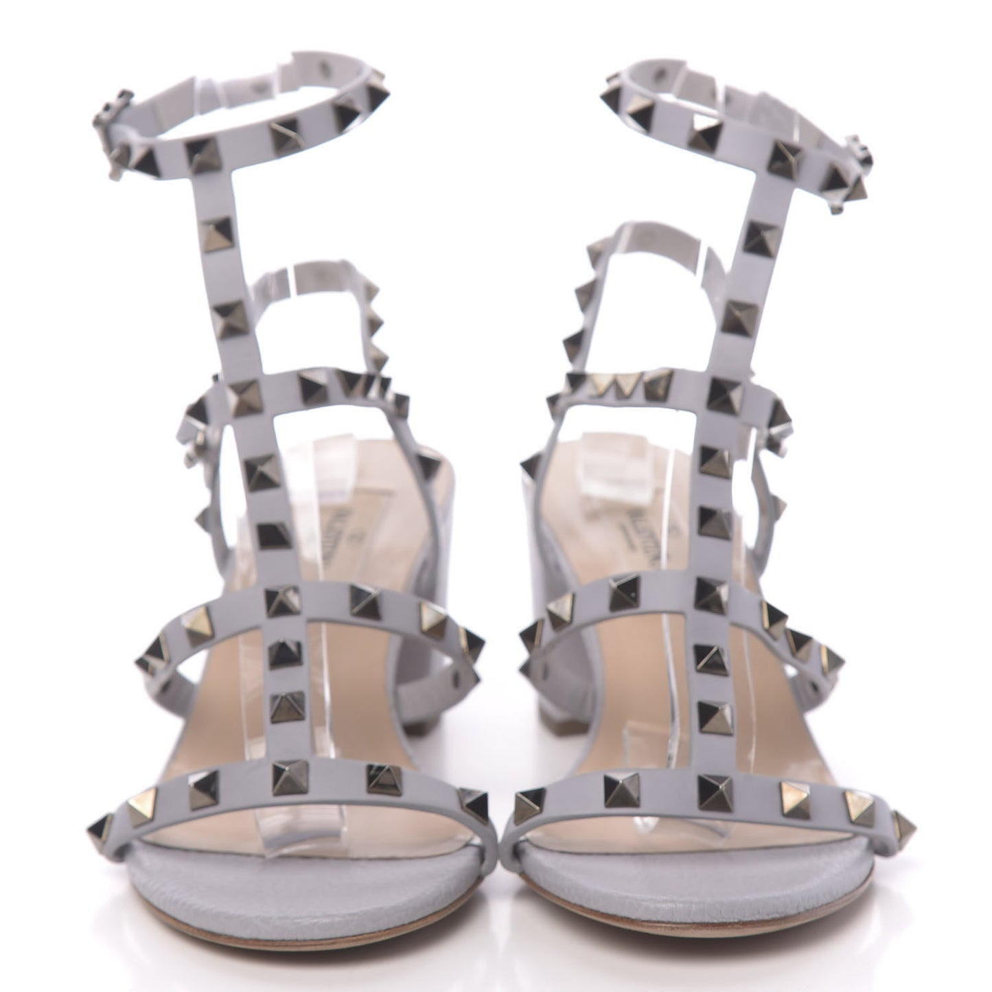 Pebbled Calfskin Rockstud 60mm City Sandals 38 Grey