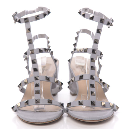 Valentino Garavani Pebbled Calfskin Rockstud 60mm City Sandals 38 Grey 2 of 10