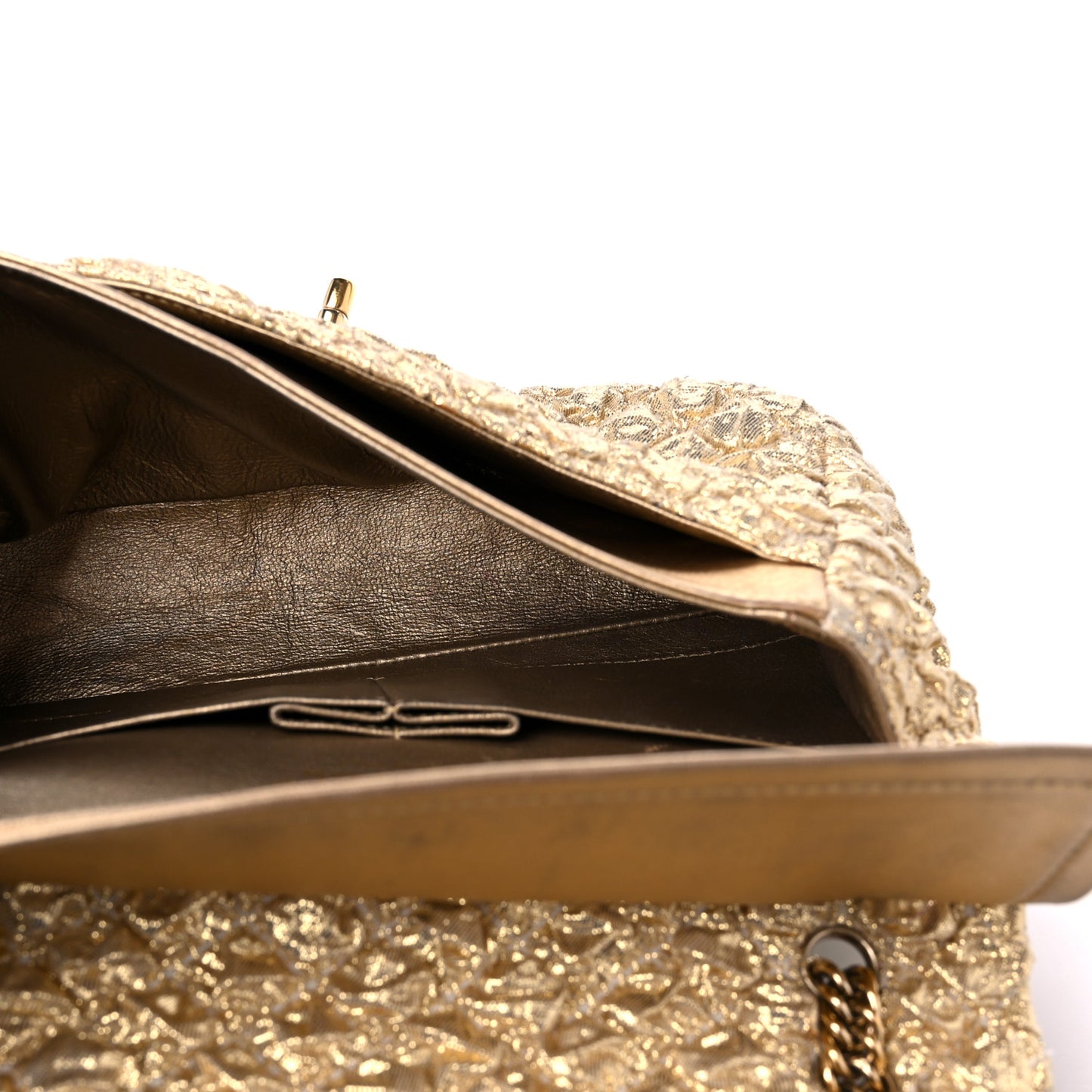 Metallic Lame Quilted Small Double Flap Gold
