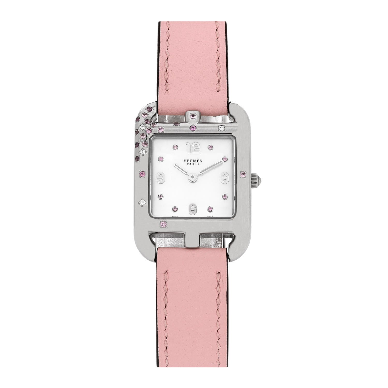Hermes Stainless Steel Swift Diamond Pink Sapphire Mother of Pearl 23mm Cape Cod Double Tour Quartz Watch Rose Sakura 1 of 5