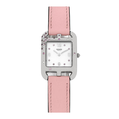 Hermes Stainless Steel Swift Diamond Pink Sapphire Mother of Pearl 23mm Cape Cod Double Tour Quartz Watch Rose Sakura 1 of 5
