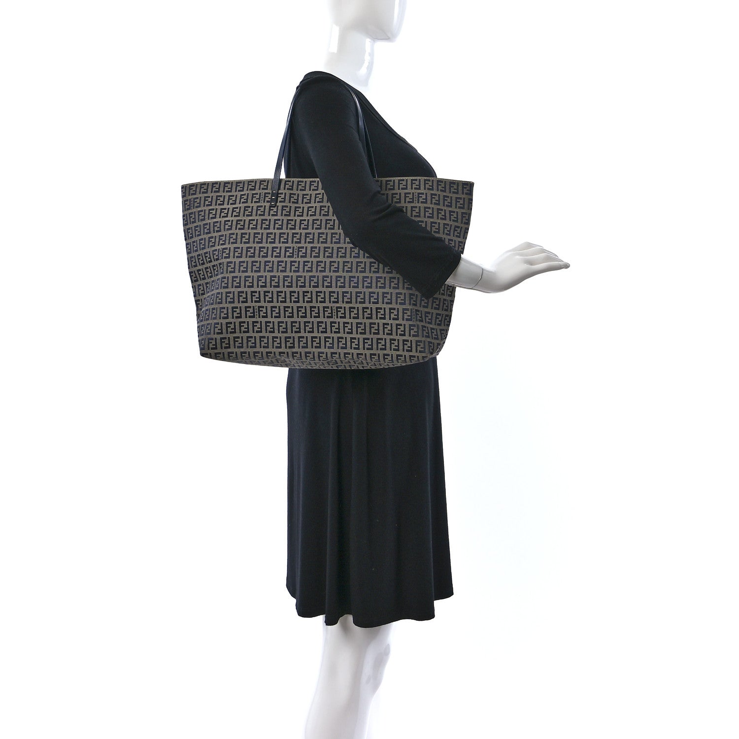 Fendi Zucchino Large Shopper Tote Navy 3 of 9
