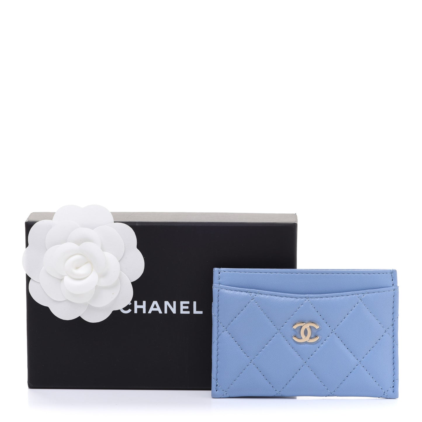 Lambskin Quilted Card Holder Light Blue