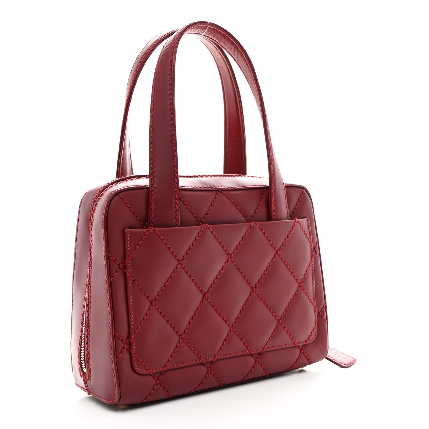Calfskin Contrast Stitch Small Surpique Bowler Red