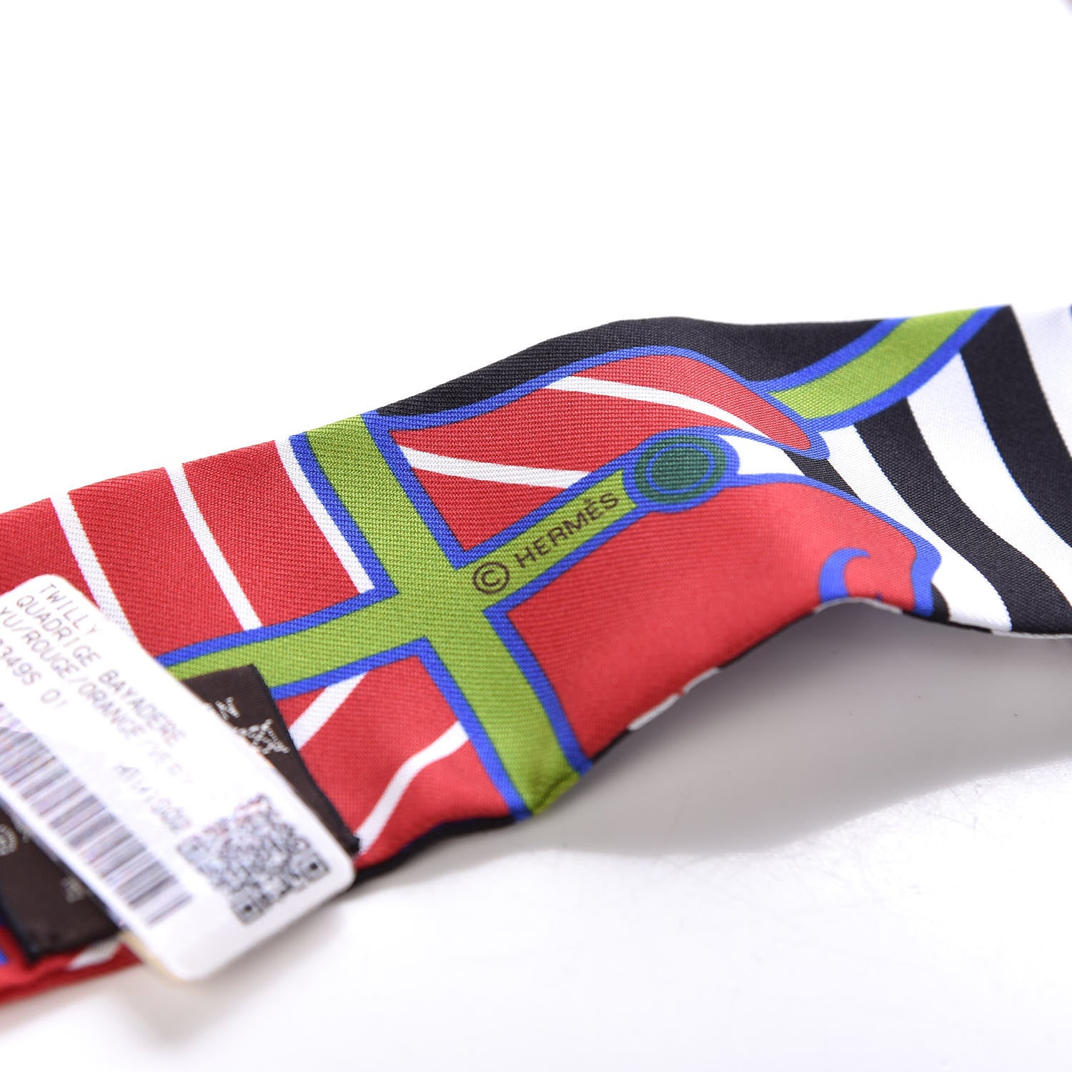 Hermes Silk Quadrige Twilly Rouge Orange Vert 4 of 4