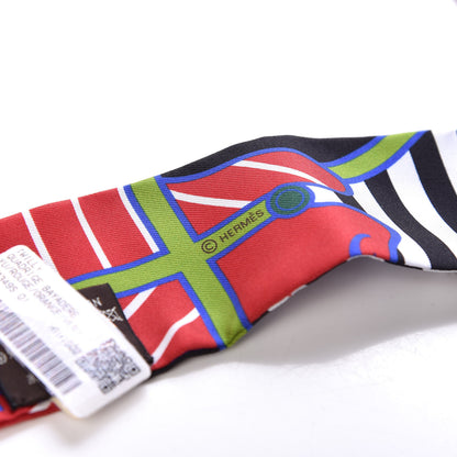 Hermes Silk Quadrige Twilly Rouge Orange Vert 4 of 4