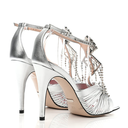 Gucci Nappa Silk Crystal Crawford Strap Sandal 36.5 Silver 3 of 4