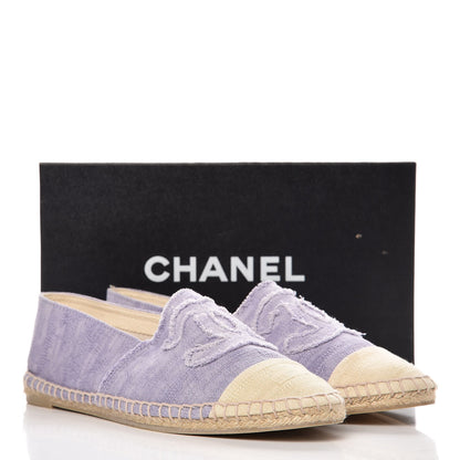 Chanel Toile CC Cap Toe Espadrilles 42 Ecru Purple 10 of 10