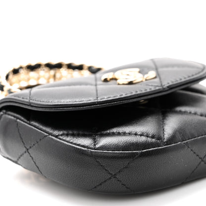 Chanel Lambskin Quilted Pearl Top Handle Clutch With Chain Black 10 of 11