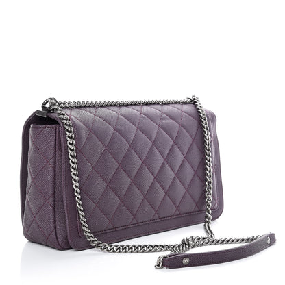 Chanel Washed Caviar Quilted Large Turn Around Ligne Flap Dark Purple 3 of 16
