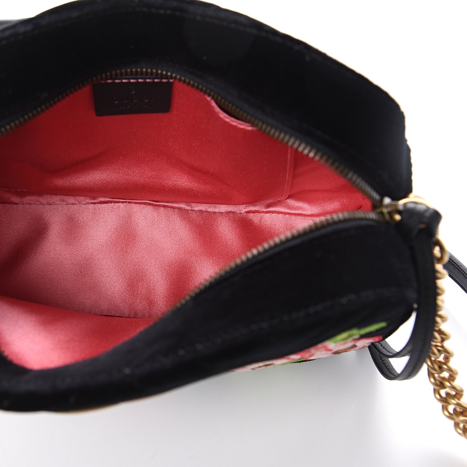 Gucci Velvet Matelasse Deer Embroidered Small GG Marmont Chain Shoulder Bag Black 4 of 8