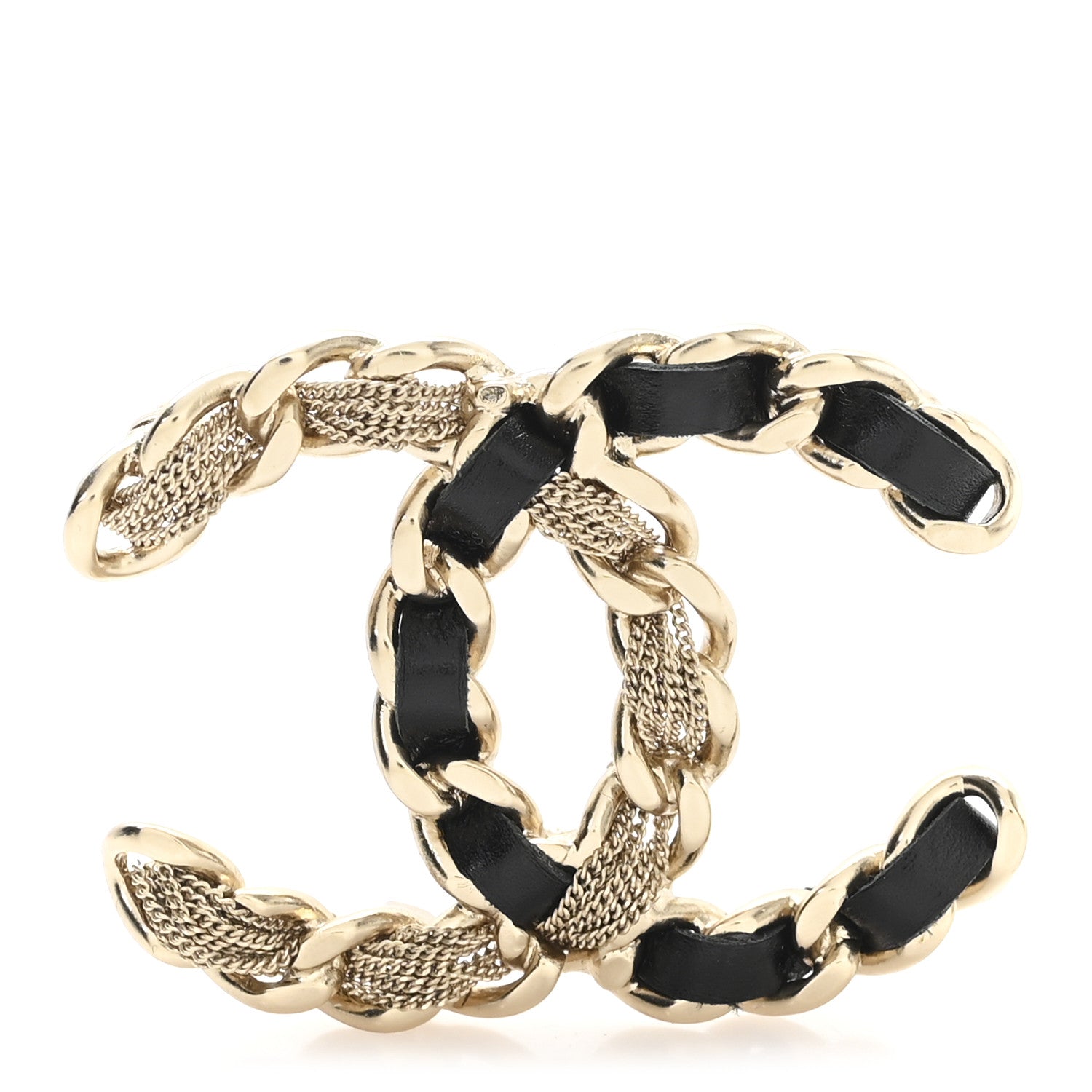 Chanel Metal Chain French New Wave CC Brooch Black Gold 1 of 4
