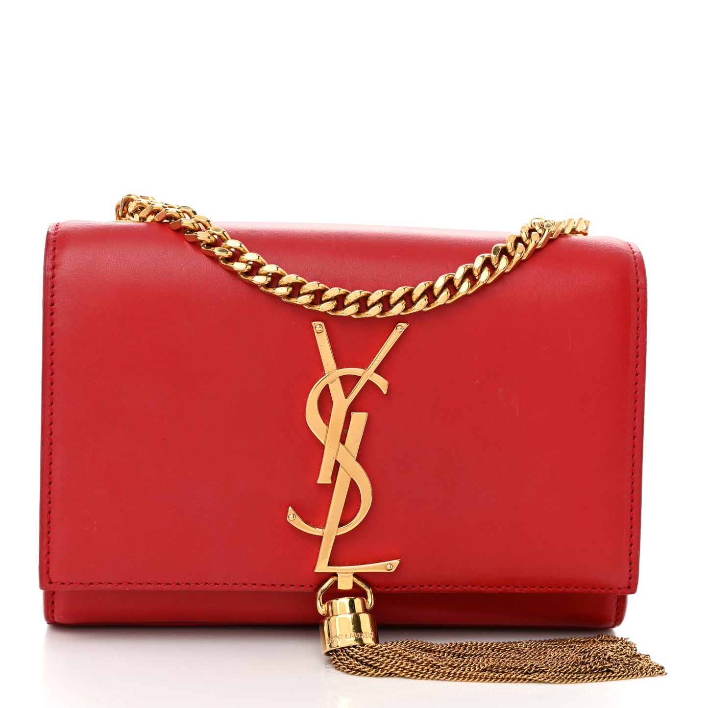 Calfskin Small Classic Monogram Kate Tassel Satchel Red