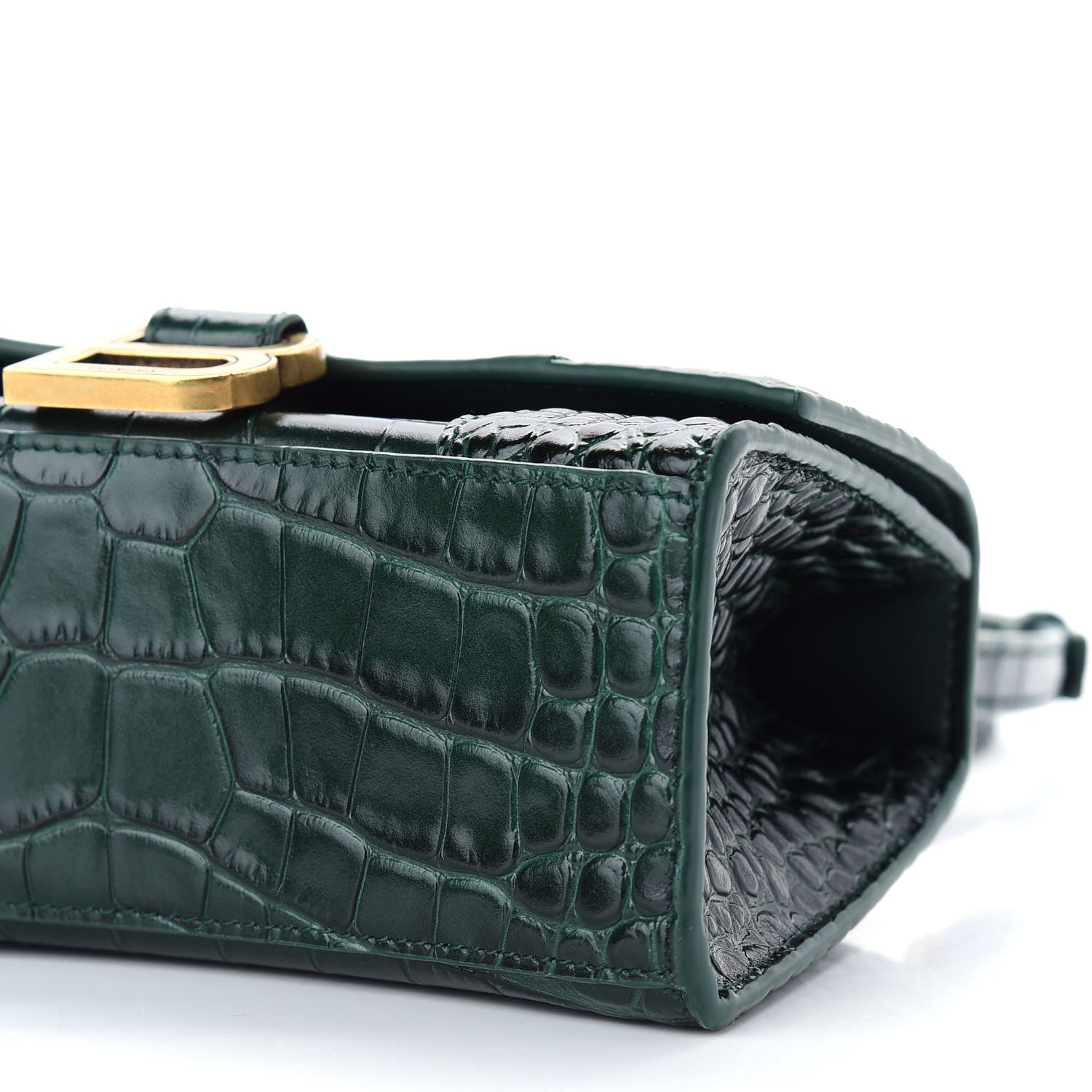 Balenciaga Shiny Calfskin Crocodile Embossed Hourglass Top Handle Bag XS Forest Green 8 of 10