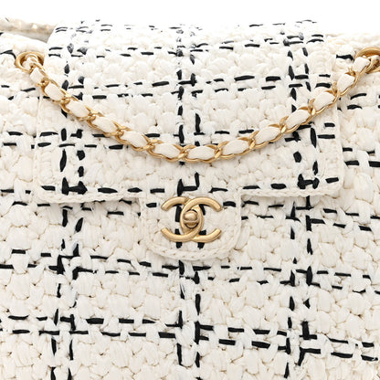 Chanel Raffia Effect Tweed Shopping Tote White Black 8 of 10