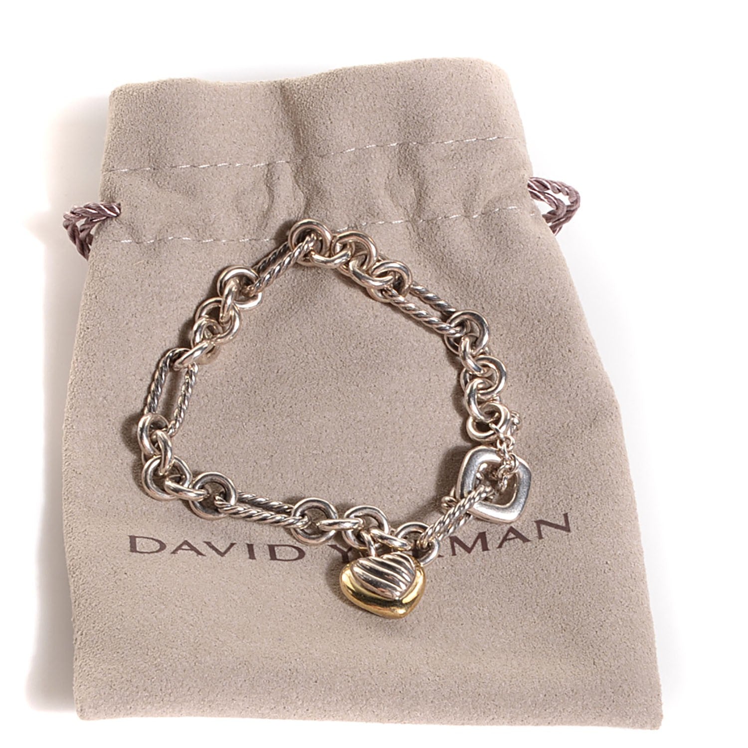 David Yurman Sterling Silver 18K Yellow Gold Cable Heart Charm Bracelet 6 of 6