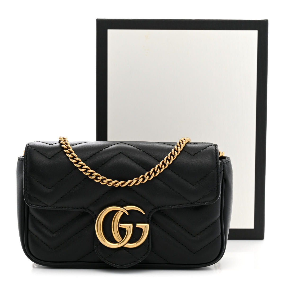 Gucci Calfskin Matelasse Super Mini GG Marmont Shoulder Bag Black 12 of 12